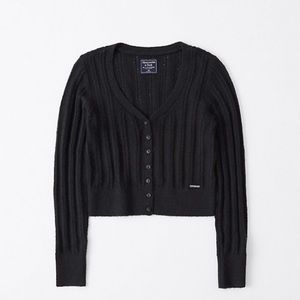 A&F black cropped cable knit cardigan